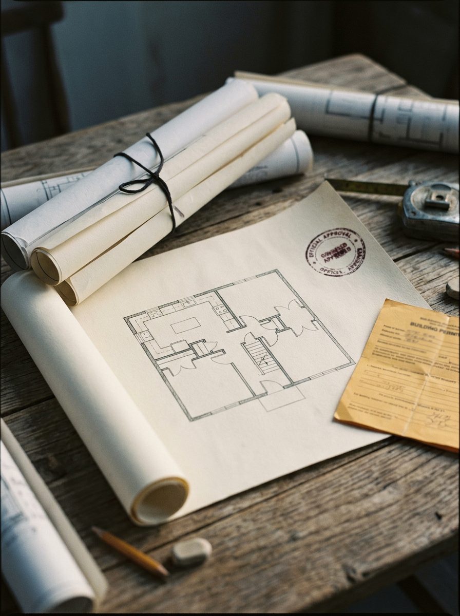 House plans and a permit card