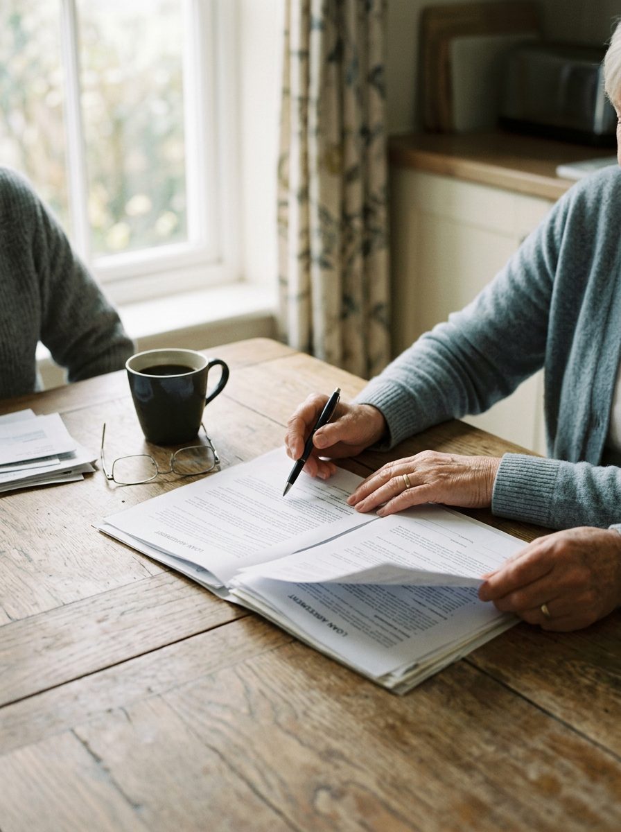 Loan paperwork at a kitchen table