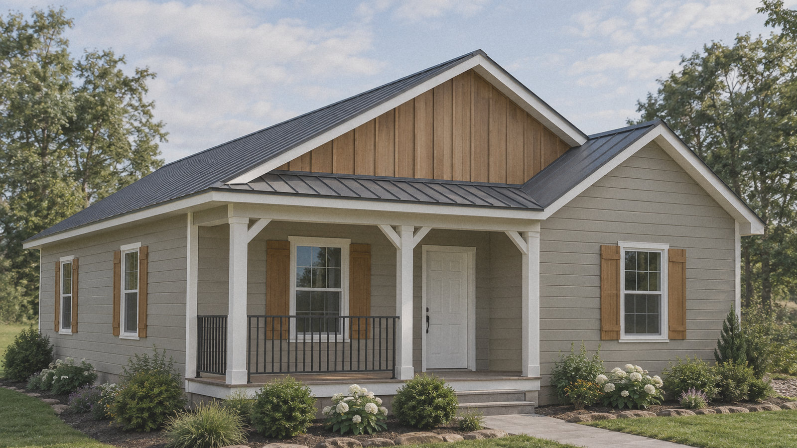 The Bough, a three-bedroom modular home with a covered front porch