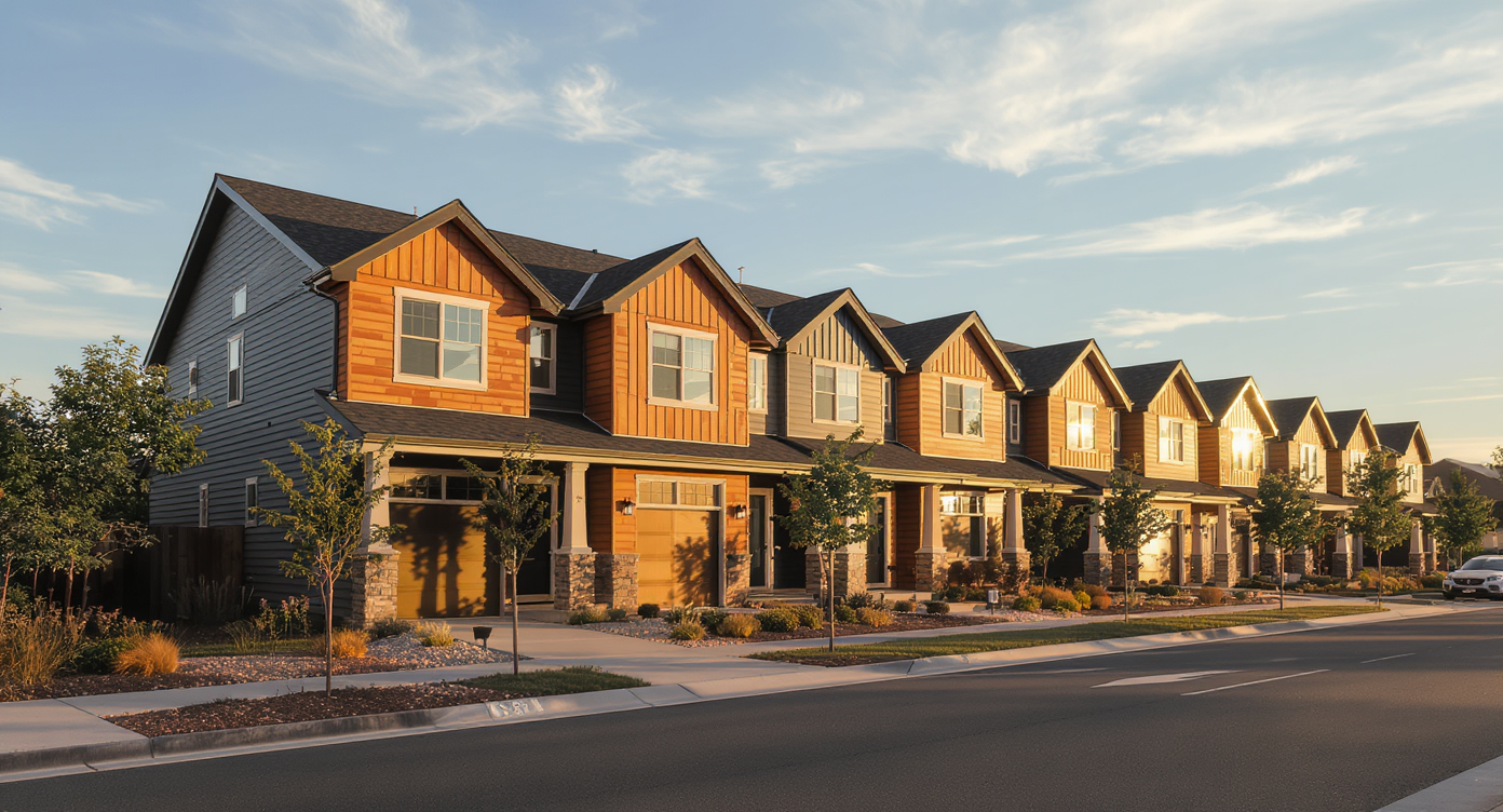 A row of newly-completed duplexes and triplexes representing the 